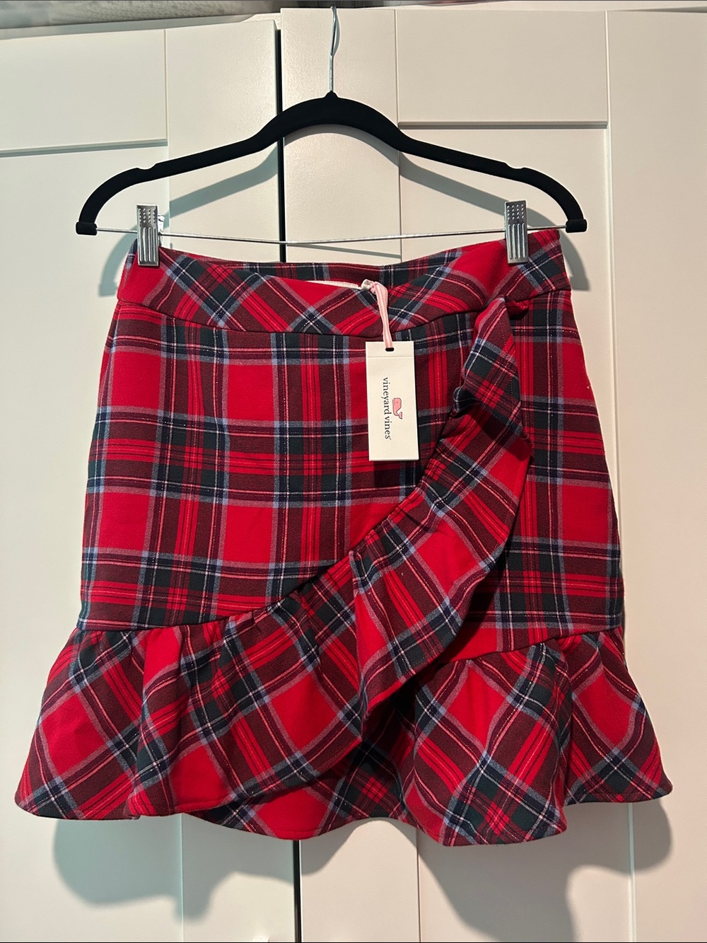 Vineyard Vines Red Plaid Ruffle Mini Skirt